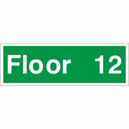 Floor 12 floor level identification safety sign with green background