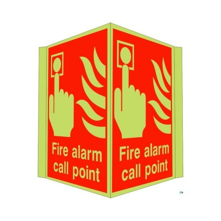 Glow in the dark fire alarm call point projecting safety sign