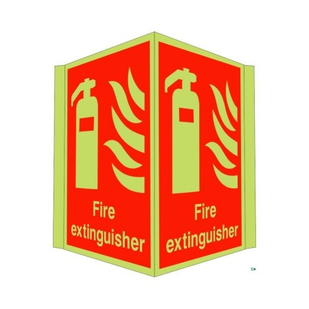 Glow in the dark fire extinguisher projecting safety sign