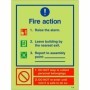 Glow in the Dark 3 point fire action notice sign with raise the alarm and assembly point instructions