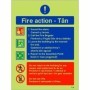 Glow in the Dark English and Welsh fire action safety sign with emergency evacuation instructions