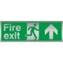 Brushed aluminum Fire Exit Arrow Up Sign with running man symbol and upward directional arrow