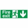Fire Exit Arrow Down Sign with running man symbol and downward arrow