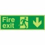 Glow in the Dark Fire Exit Arrow Down Sign with running man symbol and downward arrow