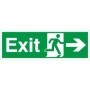 Exit sign with right arrow and emergency running figure
