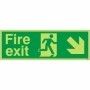 Glow in the Dark Fire Exit Down Right emergency escape route safety sign