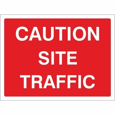 Caution Site Traffic road sign with white text on red background