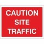 Caution Site Traffic road sign with white text on red background