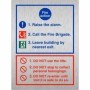 Brushed aluminum 3 point fire action notice raise the alarm safety sign with evacuation instructions