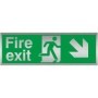Brushed aluminum Fire Exit Down Right emergency escape route safety sign