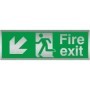 Brushed aluminum Fire exit arrow down left emergency escape route sign