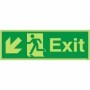 Glow in the Dark Exit Arrow Down Left Sign with running man symbol and down left arrow