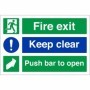 Fire exit keep clear push bar to open safety sign