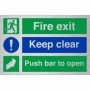 Brushed aluminum Fire exit keep clear push bar to open safety sign