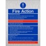 Brushed aluminium Fire Action Notice sign with instructions for residents if fire breaks out in a flat
