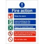 Raise The Alarm Fire Action Notice safety sign with fire evacuation instructions