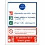 3 point fire action notice sign with in event of fire break glass instruction